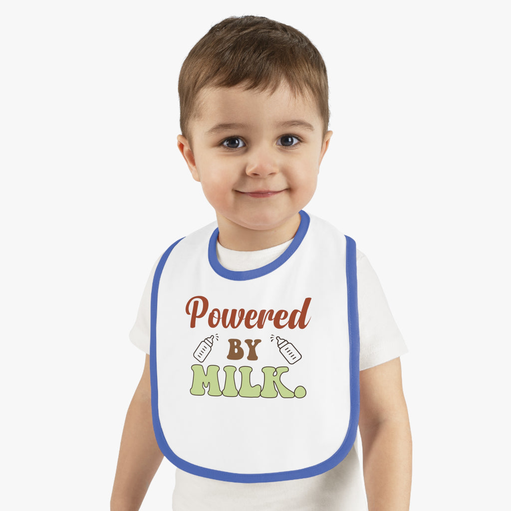 Powered by Milk Baby Bib - Cute Contrast Trim Jersey Bib for Infants
