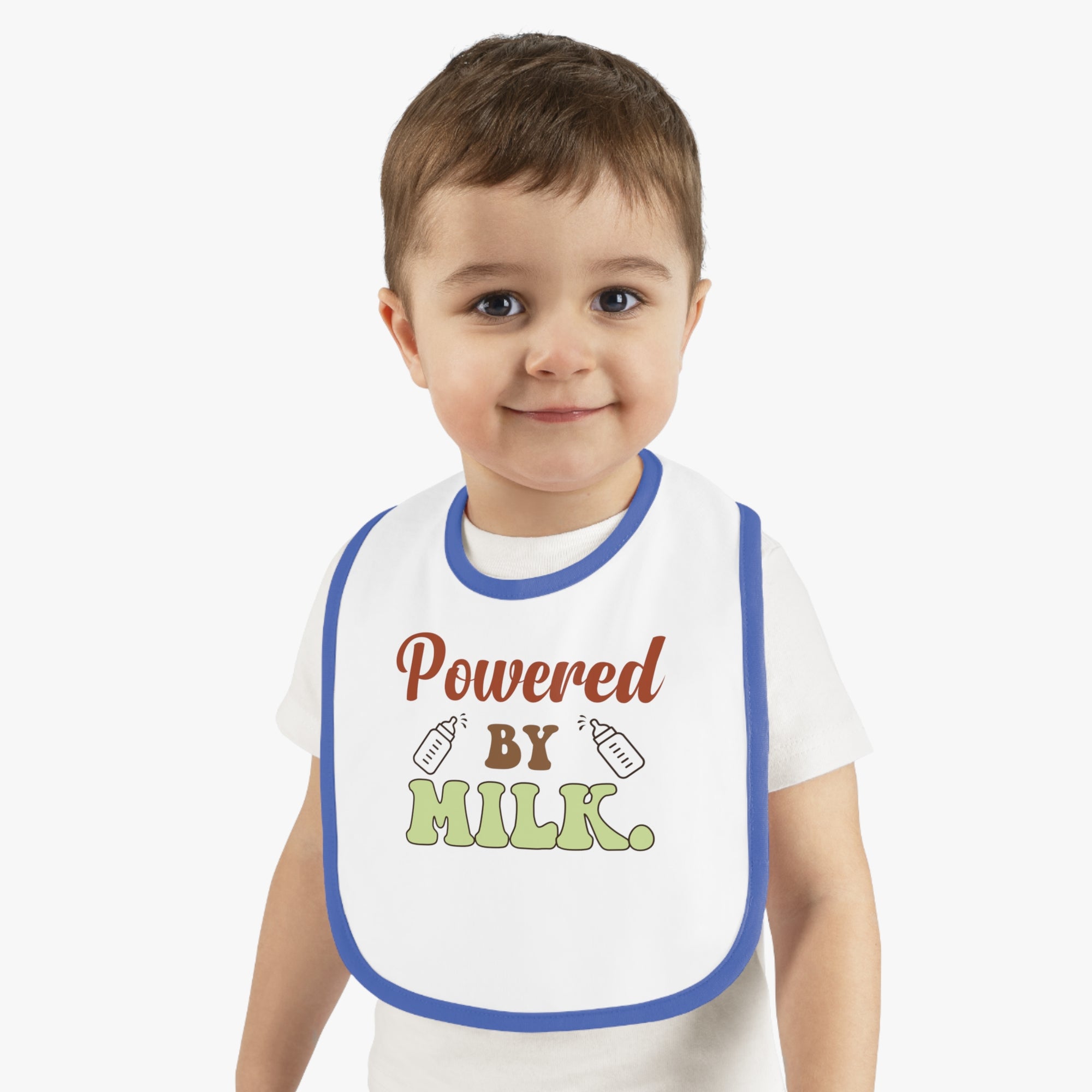 Powered by Milk Baby Bib - Cute Contrast Trim Jersey Bib for Infants