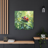 Ladybug Canvas Art Print, Nature Home Decor, Insect Wall Art, Greenery Artwork, Gift for Nature Lovers