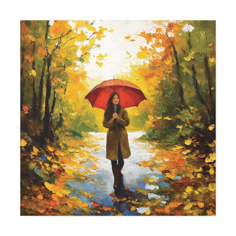 Autumn Serenity Canvas Wall Art, Perfect for Cozy Home Decor, Gift for Fall Lovers, Red Umbrella Art, Nature Photography Print