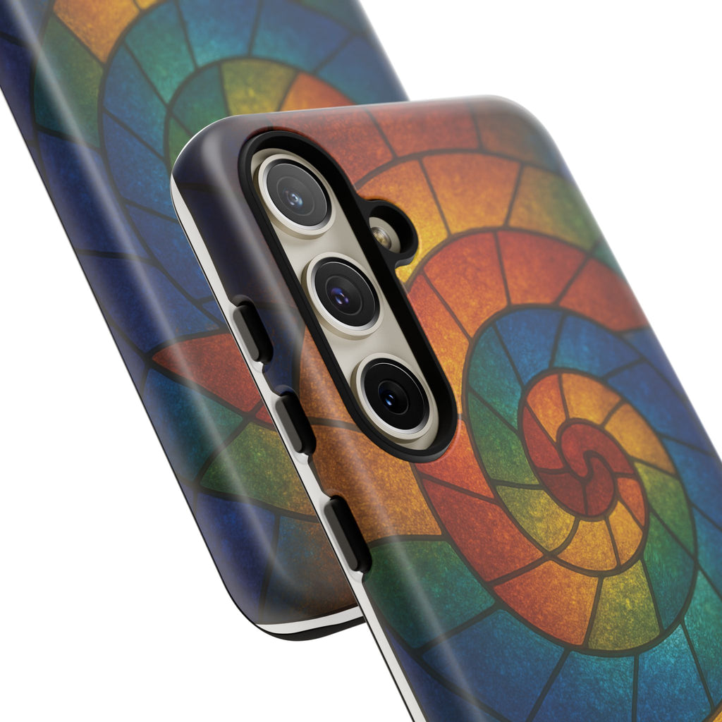 Stained Glass Spiral Colorful Phone Case, Vibrant Tough Phone Protector, Artistic Cell Phone Cover, Trendy Tech Accessories Samsung Galaxy S series and Apple iPhone series