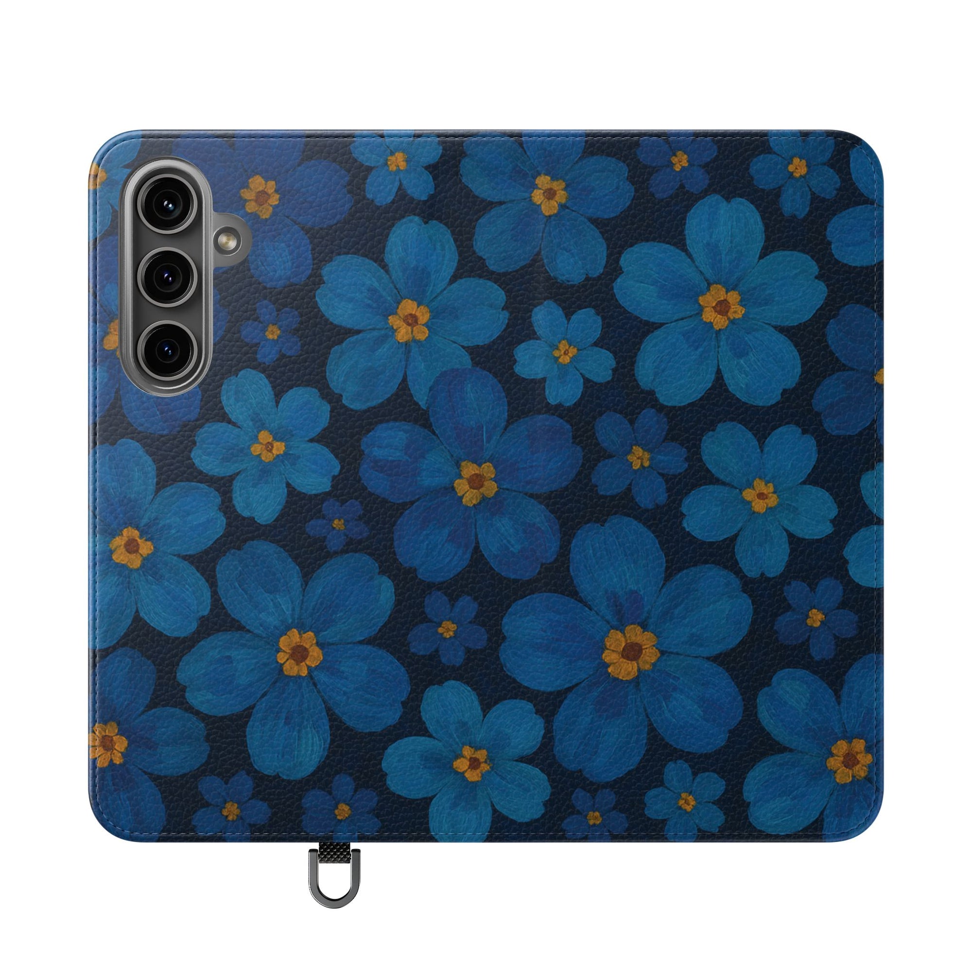 Floral Flip Phone Case - Elegant Blue Flower Design, Phone Accessory, Gift for Her, Trendy Organizer, Birthday, Mother's Day